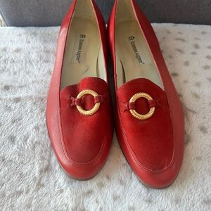 Etienne Aigner Red Loafers with Gold Accent